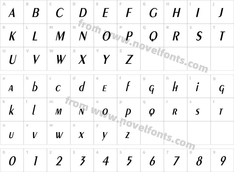 Peignot-Demi-Normal Th ItalicCharacter Map