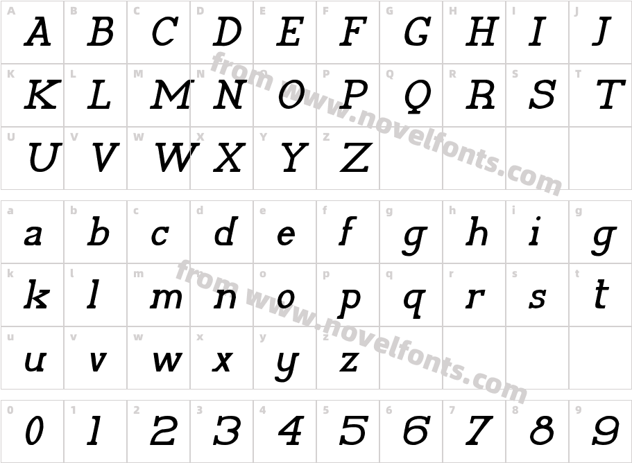 Pelida ItalicCharacter Map