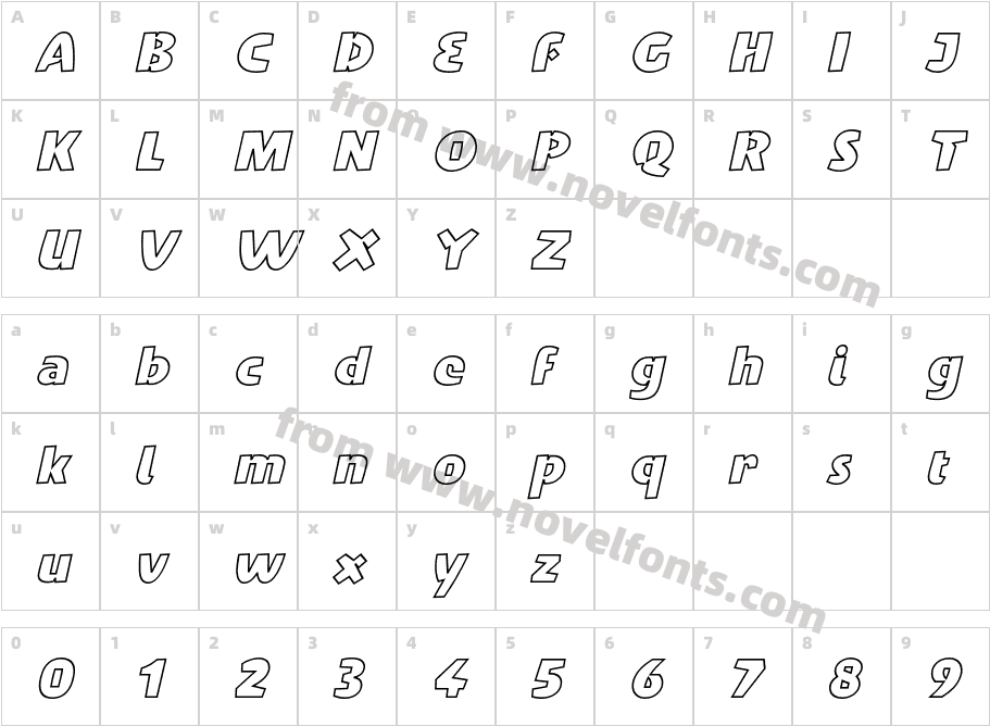 Penguin-OutlineItalicCharacter Map