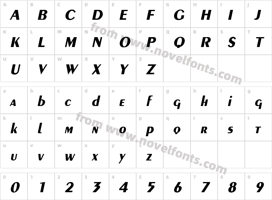 Penyae Bold ItalicCharacter Map