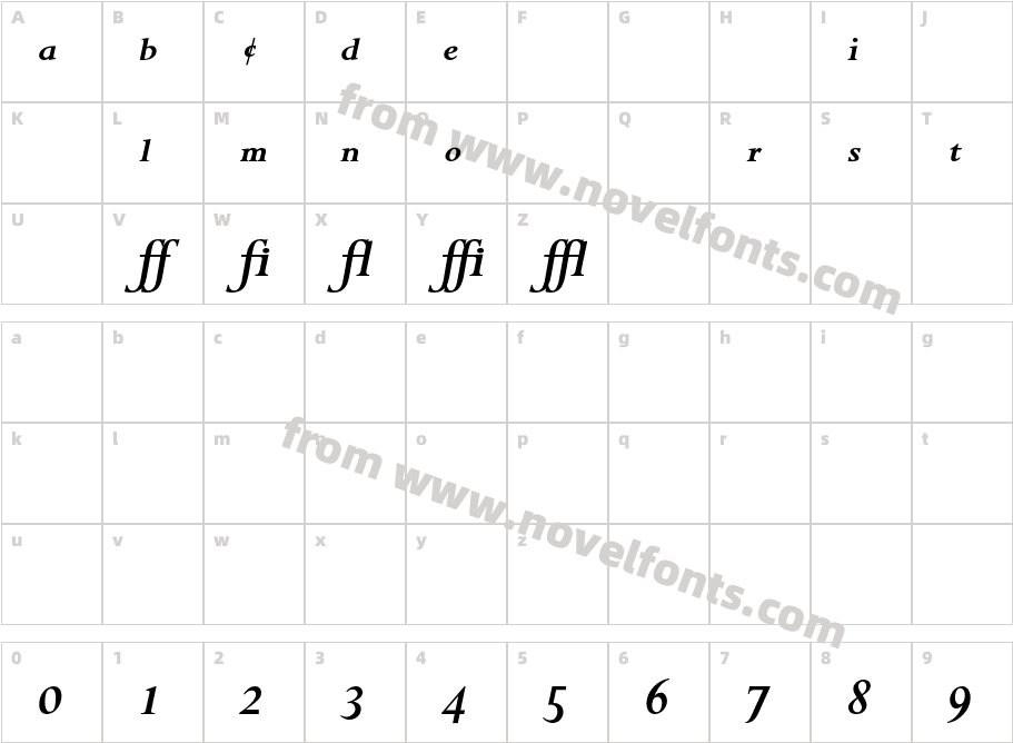 Perpetua-BoldItalicExpCharacter Map