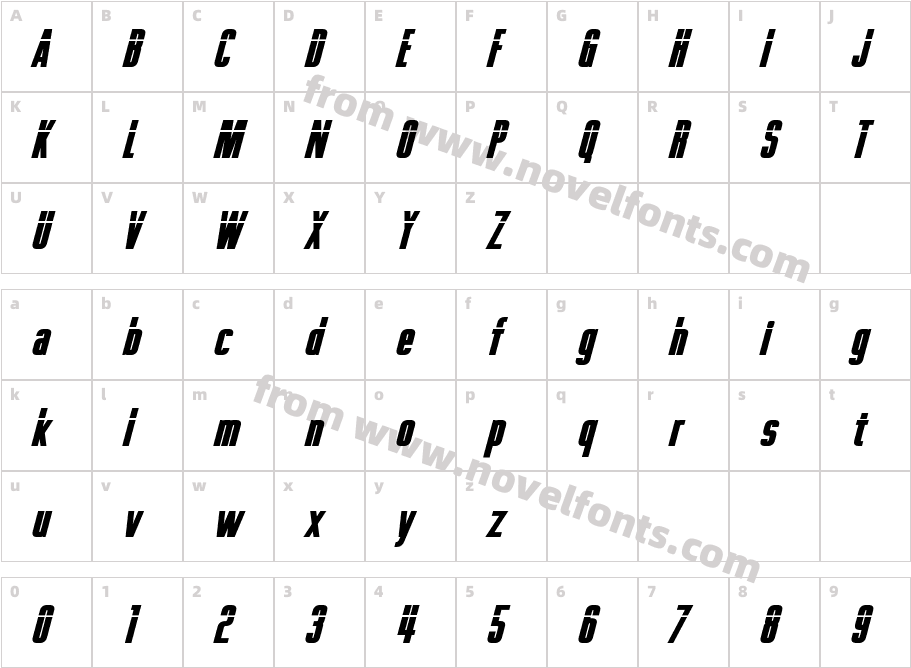 Phelps Bold ItalicCharacter Map