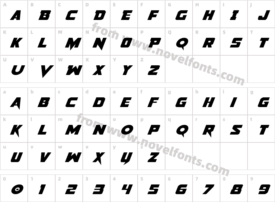 Pistoleer Expanded ItalicCharacter Map