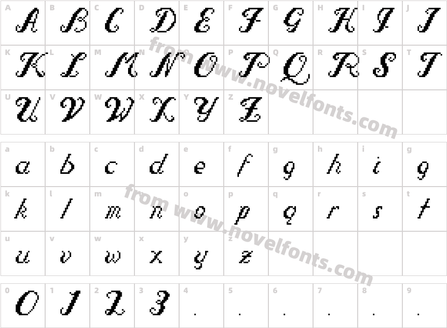 Pixel Script RegularCharacter Map