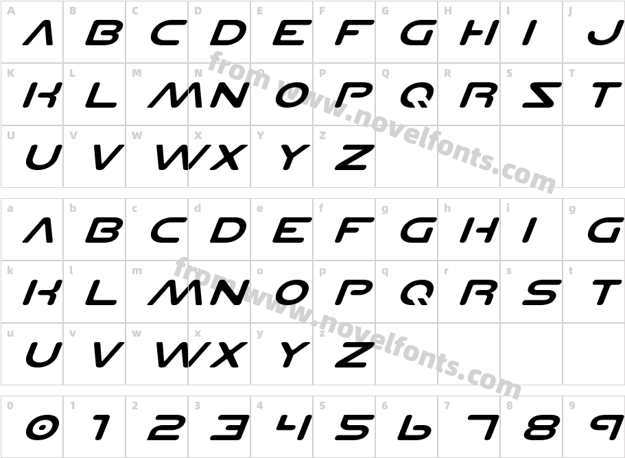 Planet NS Expanded ItalicCharacter Map
