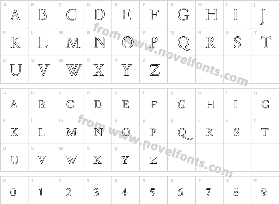 DTLElzevirTCapsOutlineCharacter Map