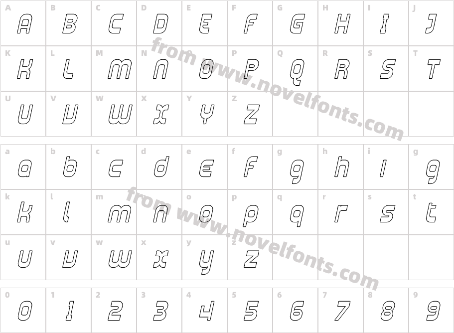 Plasmatica Outline ItalicCharacter Map