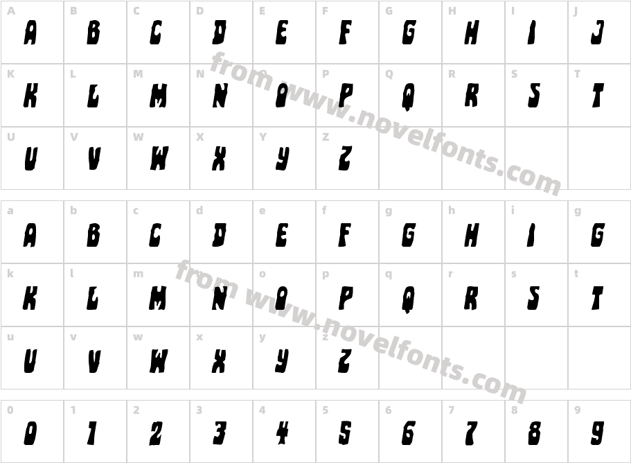 Pocket Monster Staggered ItalicCharacter Map