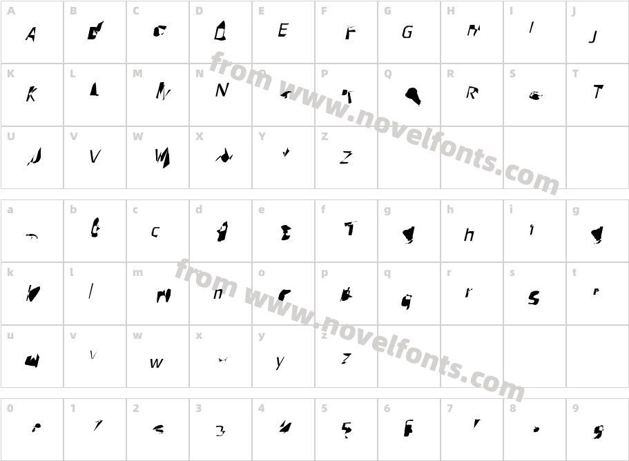 Pointer Condensed ObliqueCharacter Map