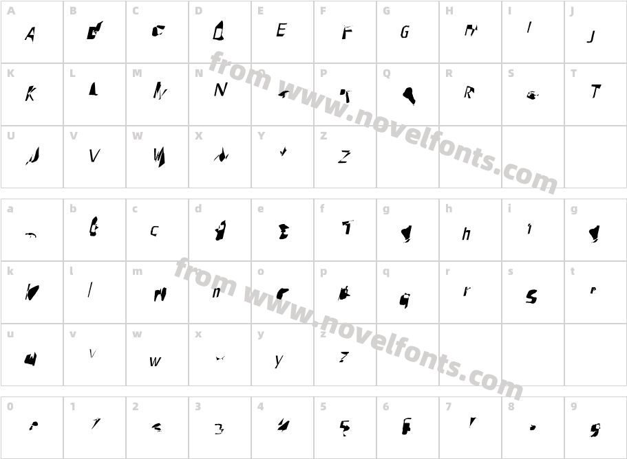 Pointer SuperCondensed ObliqueCharacter Map