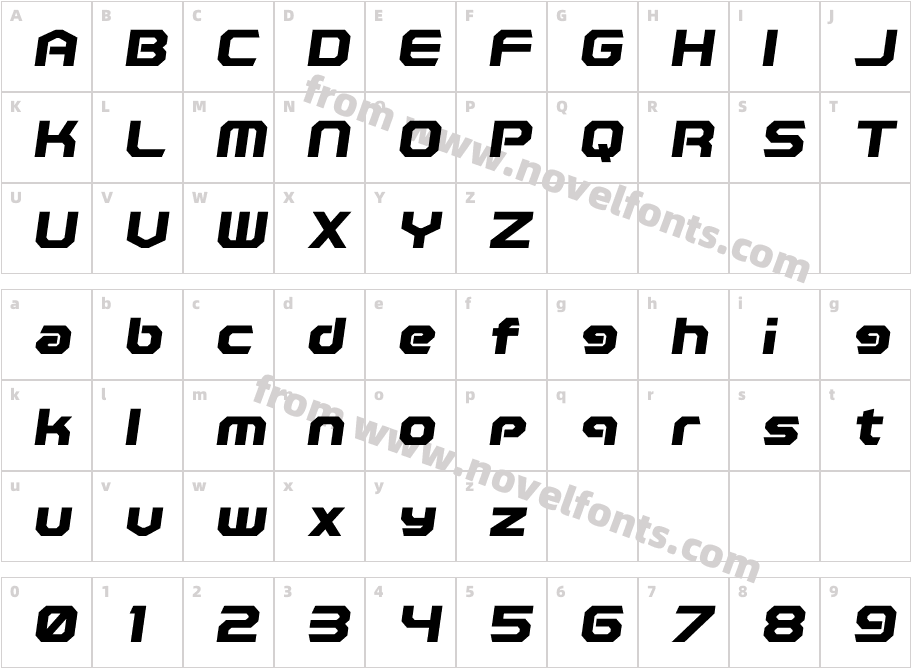 Polentical Neon Bold ItalicCharacter Map