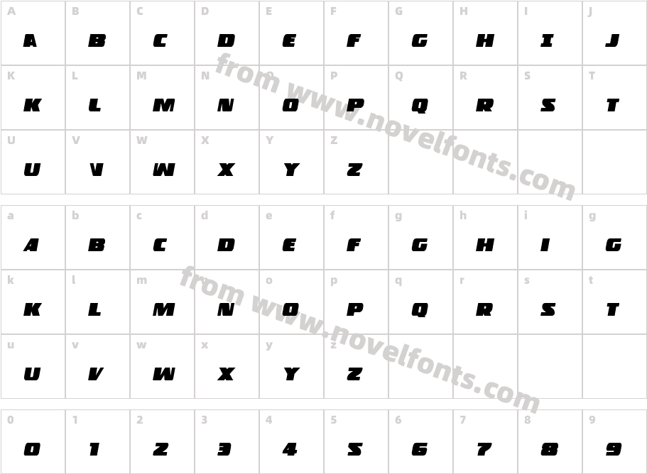 Police Cruiser Condensed ItalicCharacter Map