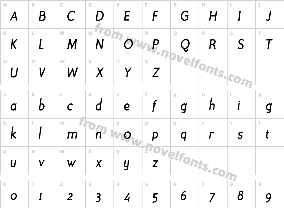 PolymerMediumItalicCharacter Map