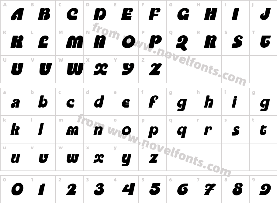 PookyDisplay ItalicCharacter Map