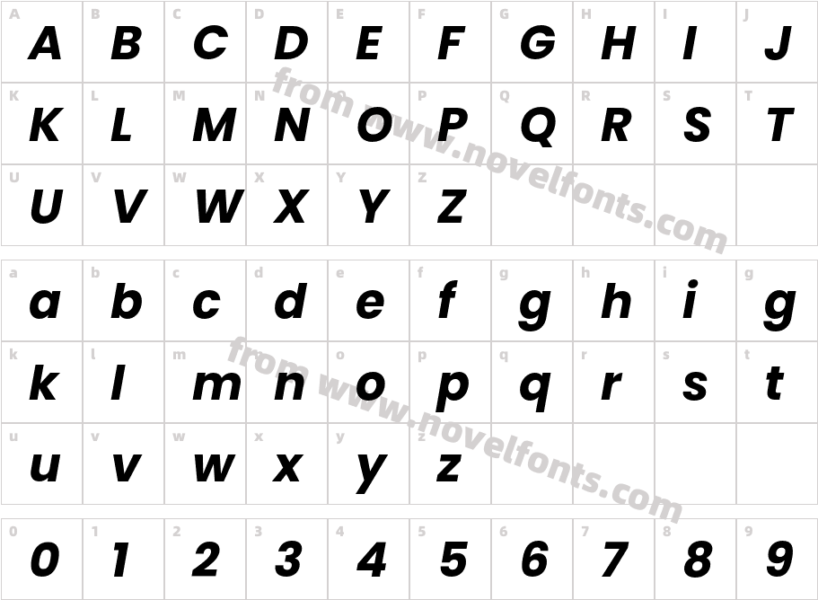 Poppins Bold ItalicCharacter Map