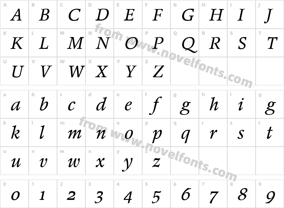 Poppl-Pontifex BE Italic with Oldstyle FiguresCharacter Map