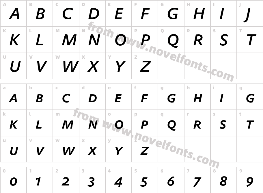 DTLProkyonTCapsMedium ItalicCharacter Map