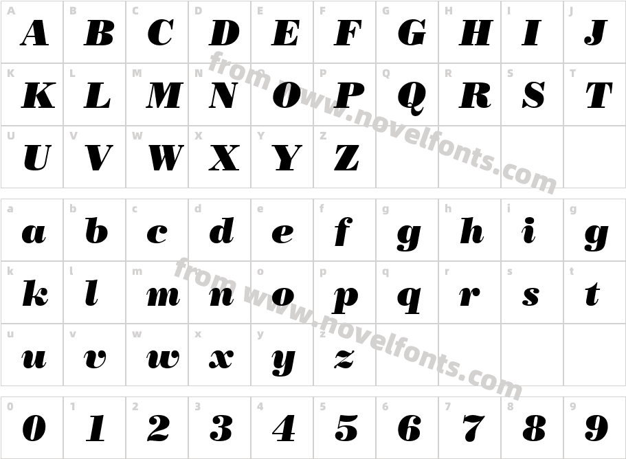 Poster Bodoni Italic BTCharacter Map