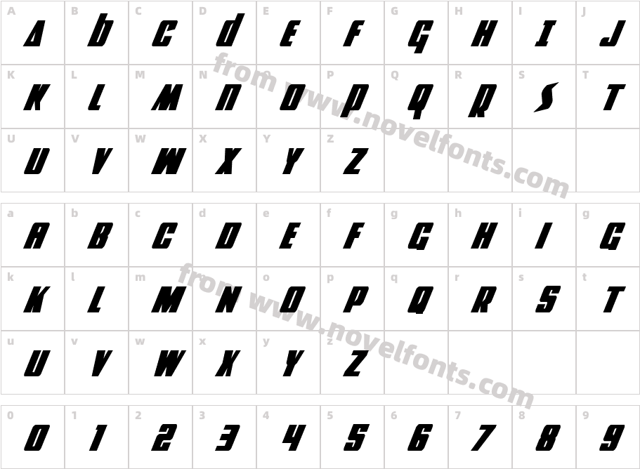 Power Lord Condensed ItalicCharacter Map