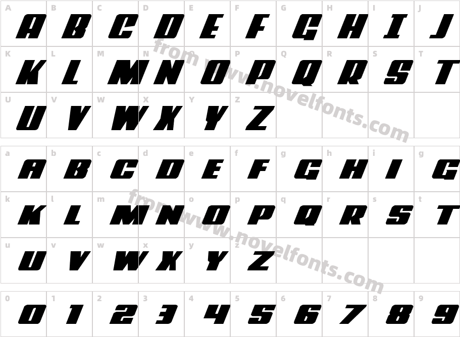 Power Lord Extra-Expanded ItalicCharacter Map