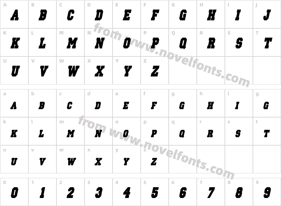 Princeton solid Condensed ItalicCharacter Map