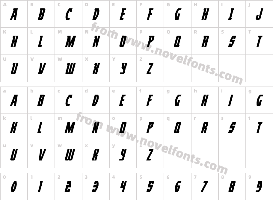 Prowler ItalicCharacter Map