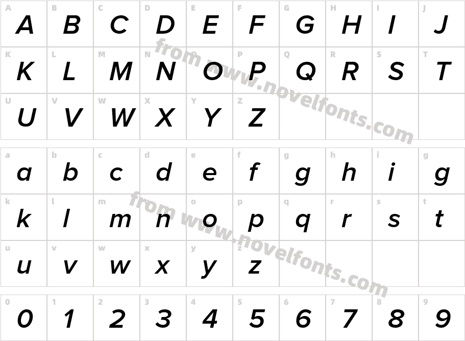 ProximaNova-SemiboldItCharacter Map