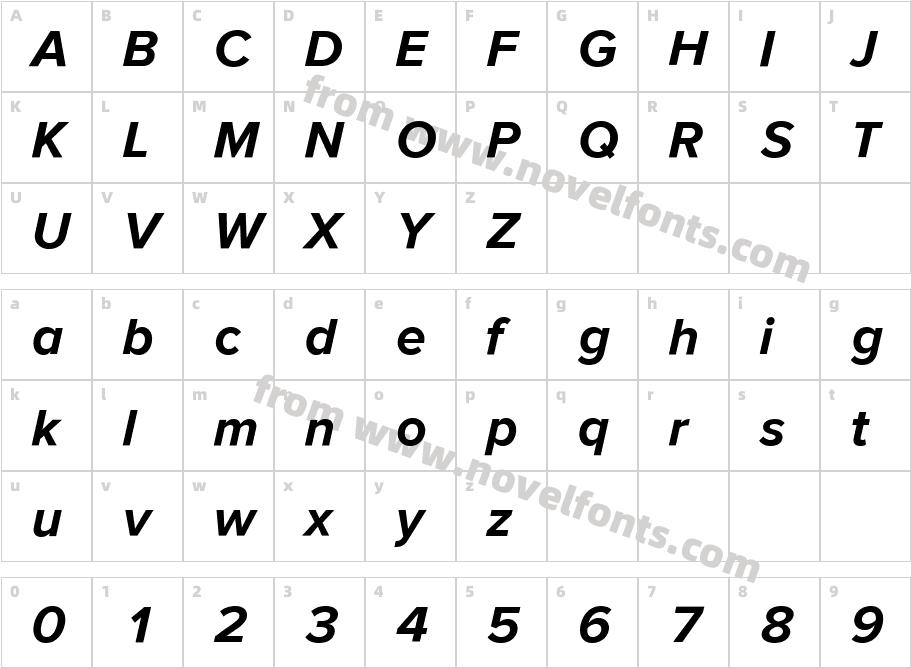 ProximaSansMediumObliqueCharacter Map