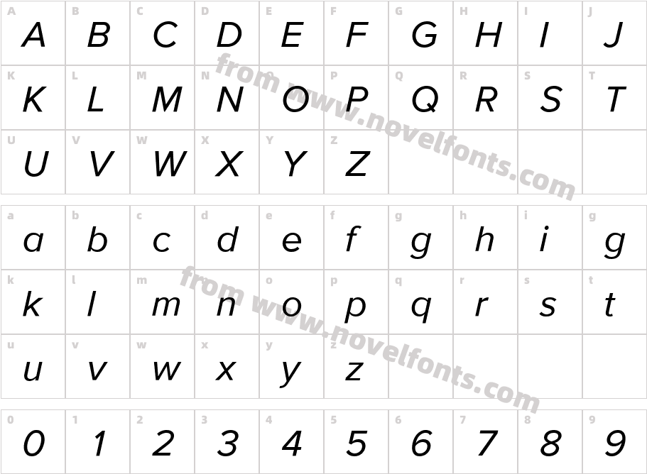 ProximaSansObliqueCharacter Map