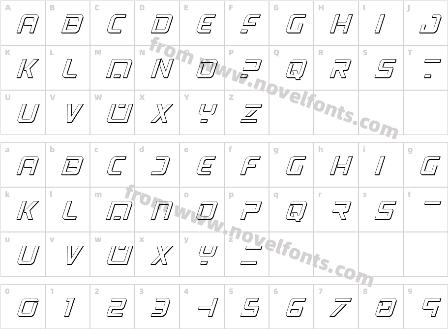 PsYonic VII 3D ItalicCharacter Map