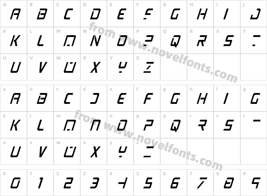 PsYonic VII Condensed ItalicCharacter Map