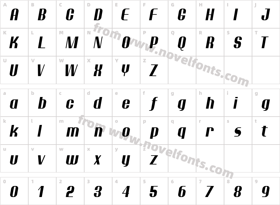 Ptarmigan Condensed ItalicCharacter Map