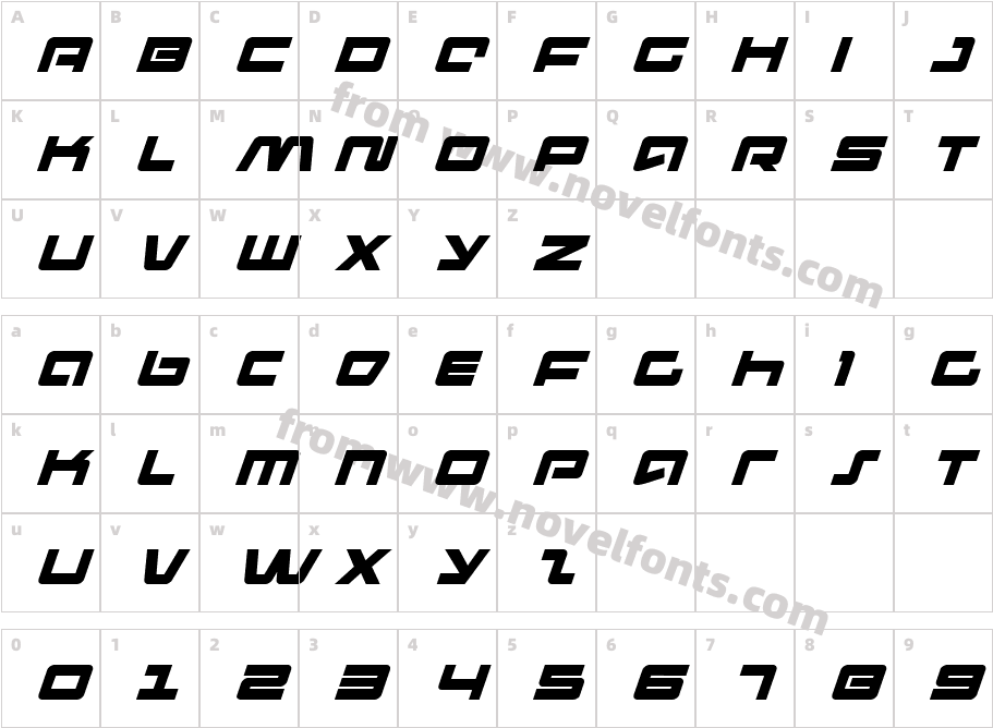 Pulse Rifle ItalicCharacter Map