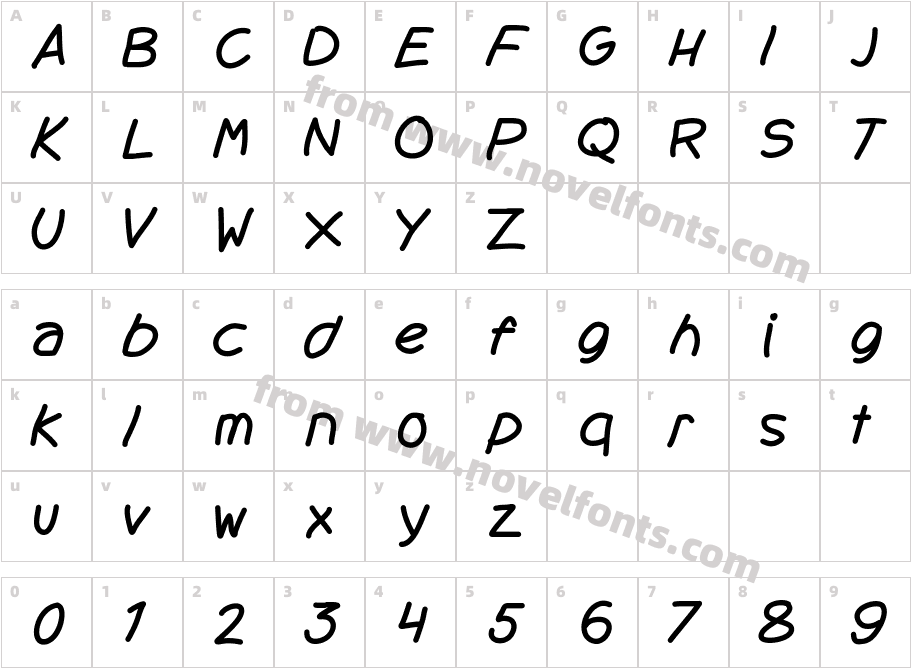 QDHandItalikCharacter Map