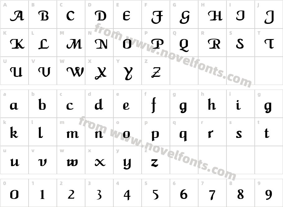 QTCaligulatype RegularCharacter Map