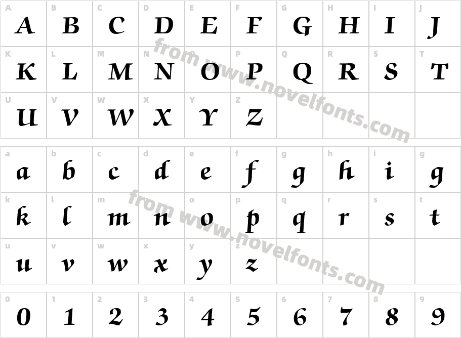 QTChanceryType BoldCharacter Map