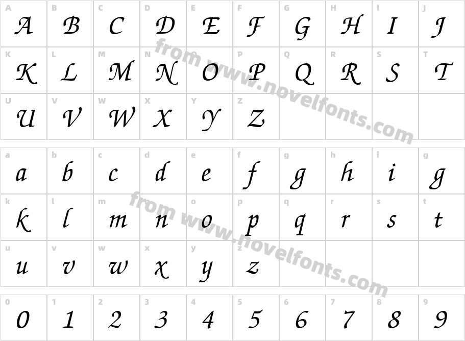 QTChanceryType ItalicCharacter Map