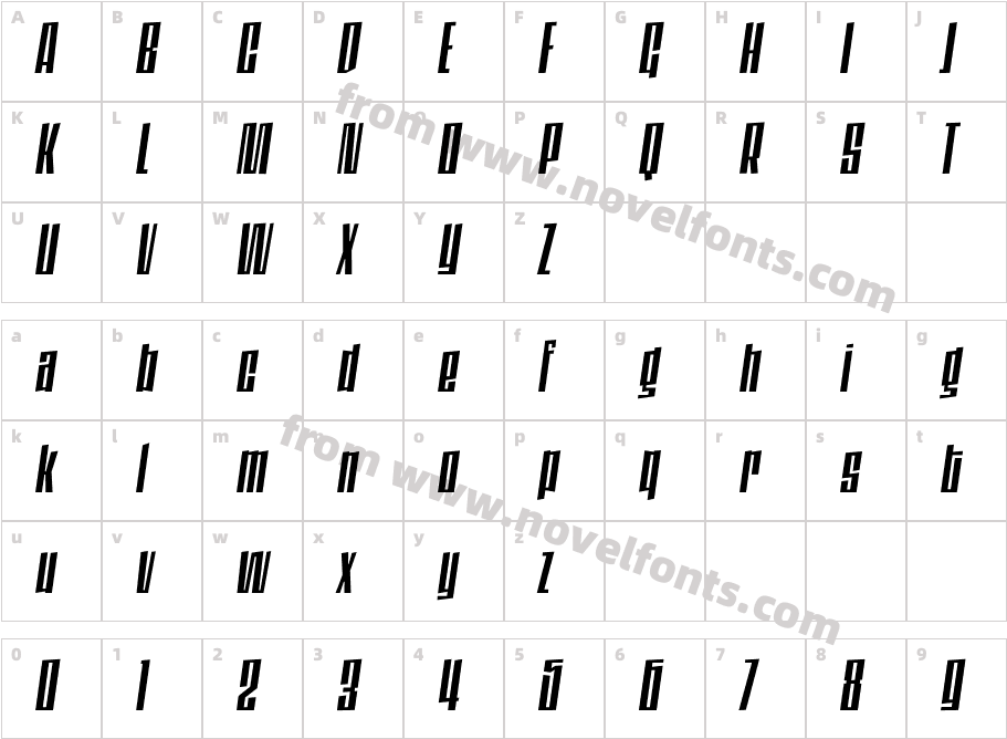 DaleysGothic-RegularItalicCharacter Map