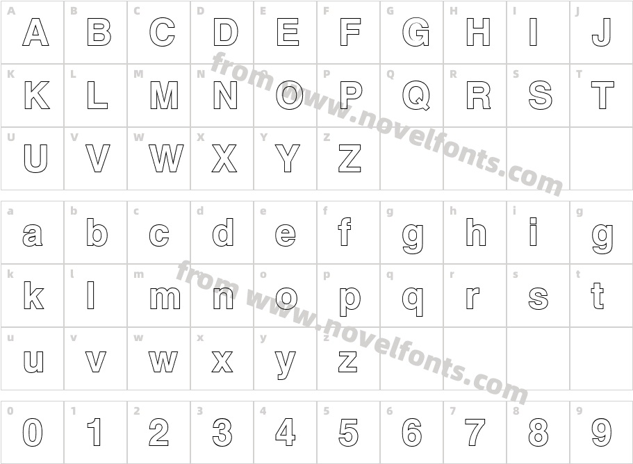 QTHelvet-BoldOutline RegularCharacter Map