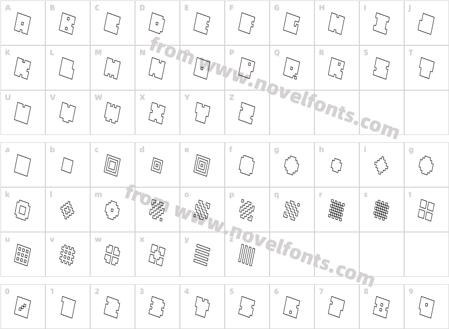 QUBE HOLLOW THIN ITALICCharacter Map