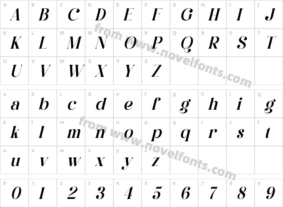 Qalisha Signature Serif ItalicCharacter Map