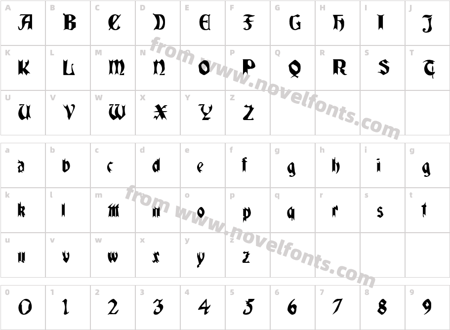 QuaelGothicCondensedCharacter Map