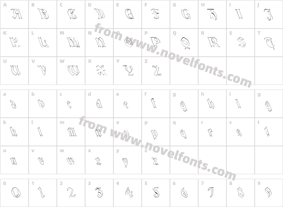 QuaelGothicHollowLeftyCondensedCharacter Map