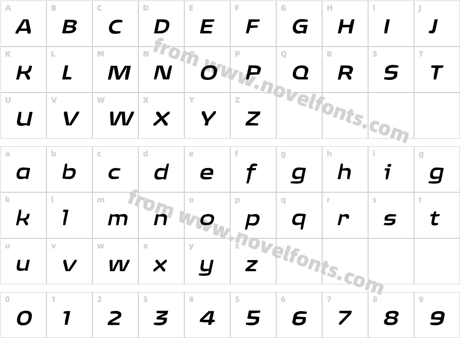 Quagmire-MediumExtendedItalicCharacter Map