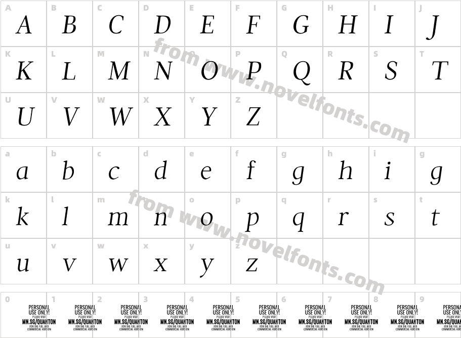 Quanton PERSONAL USE ONLY Thin ItalicCharacter Map