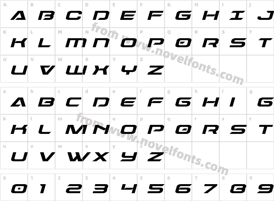 Dameron Expanded ItalicCharacter Map