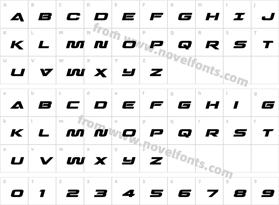 Quark Storm Expanded ItalicCharacter Map