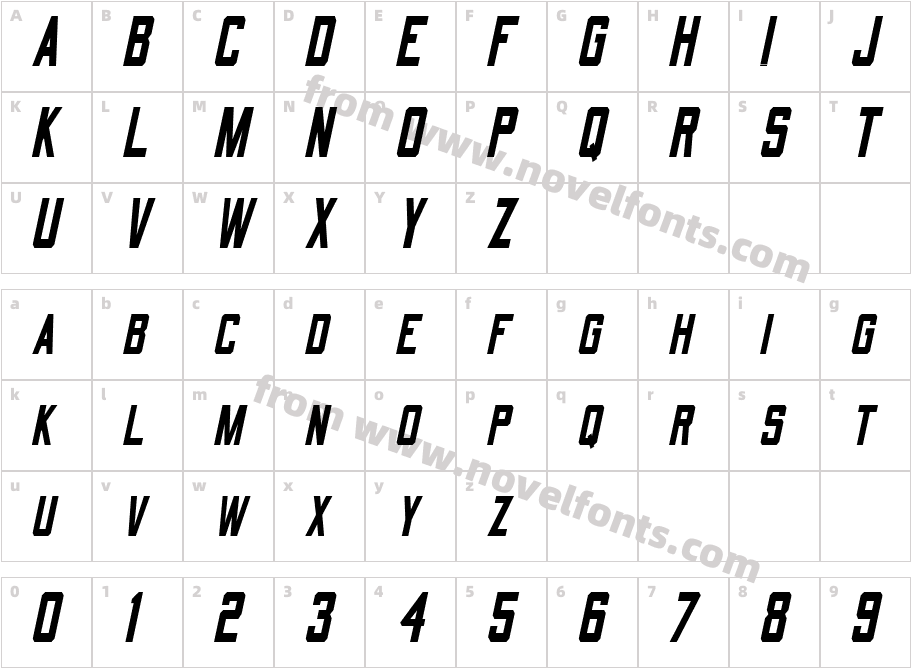 QuarterbackCondensedObliqueSWFTECharacter Map