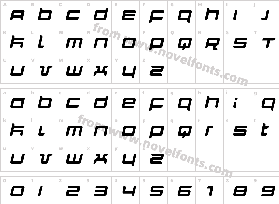 Quarx ItalicCharacter Map