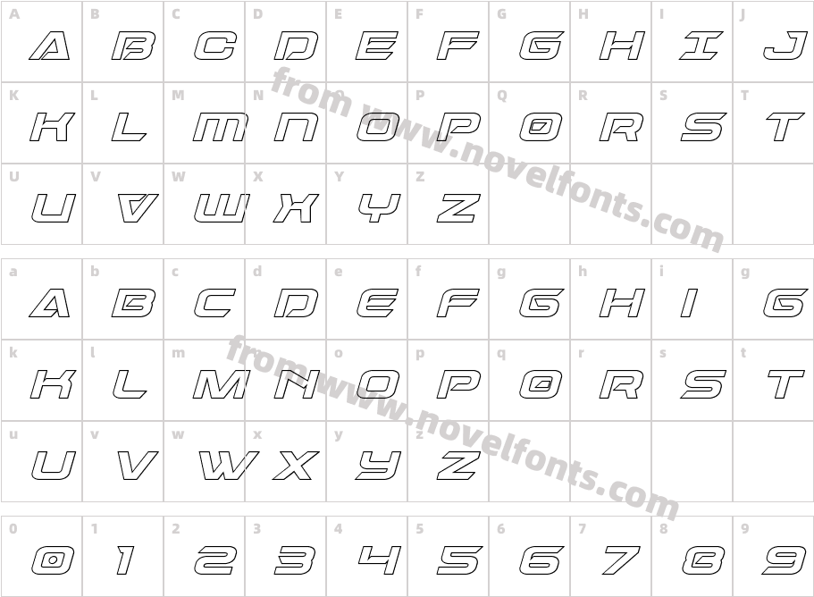 Dameron Outline ItalicCharacter Map